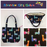 Medium Tote Bag with Zip- Llamas Black